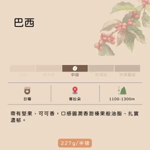 貓咖啡 Cat Coffee 巴西喜拉朵咖啡豆，展現極致平衡感，具備堅果、可可香氣與焦糖甜感，口感圓潤扎實，是堅果調性咖啡的首選。
